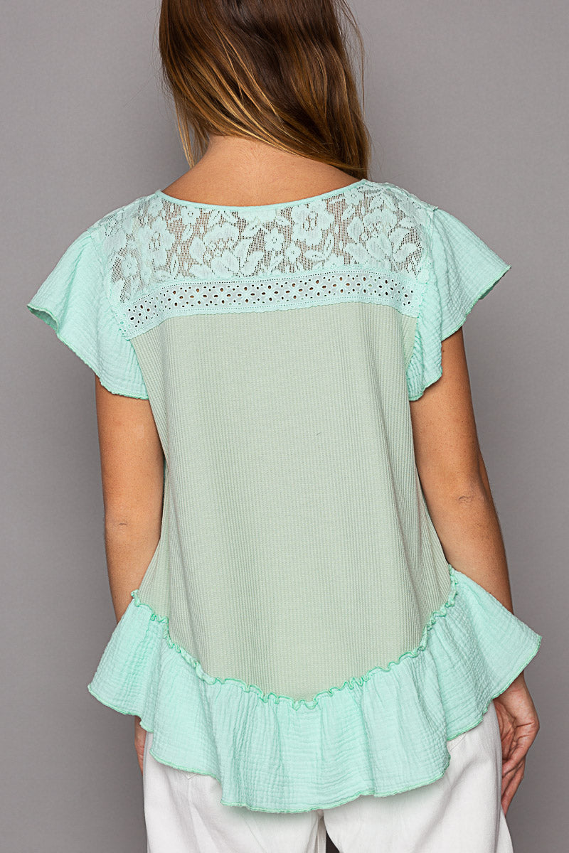 Button Down Short Ruffle Shirt