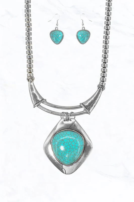 Semi Genuine Stone Chain Necklace Earring Set