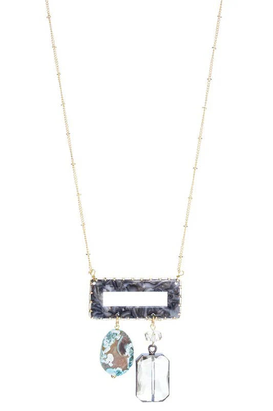 Natural Stone Rectangle Tortoise Crystal Necklace