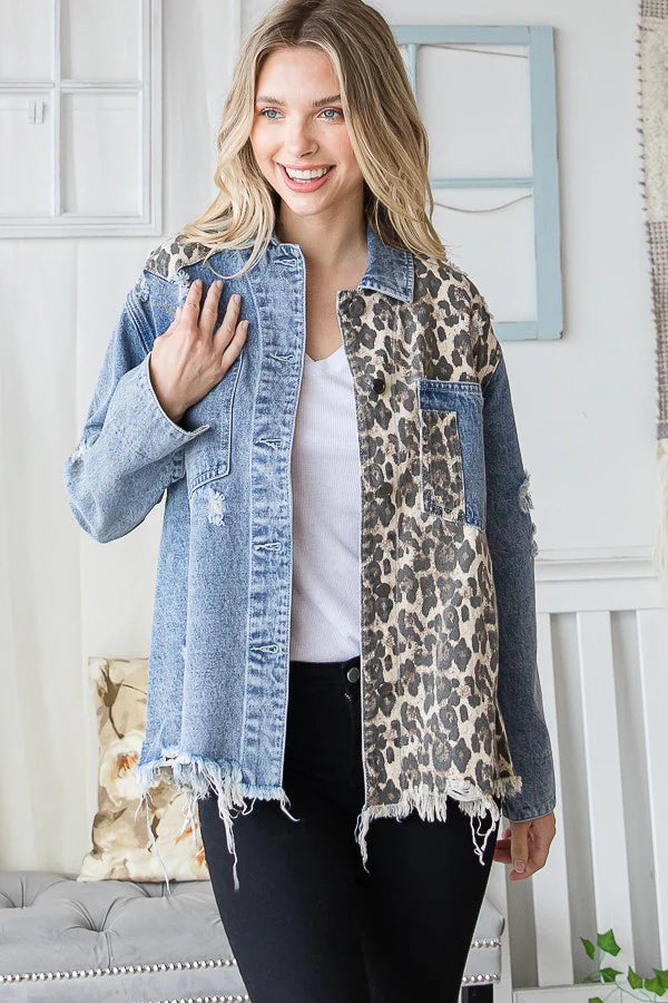 Cheetah Frayed Hem Jacket