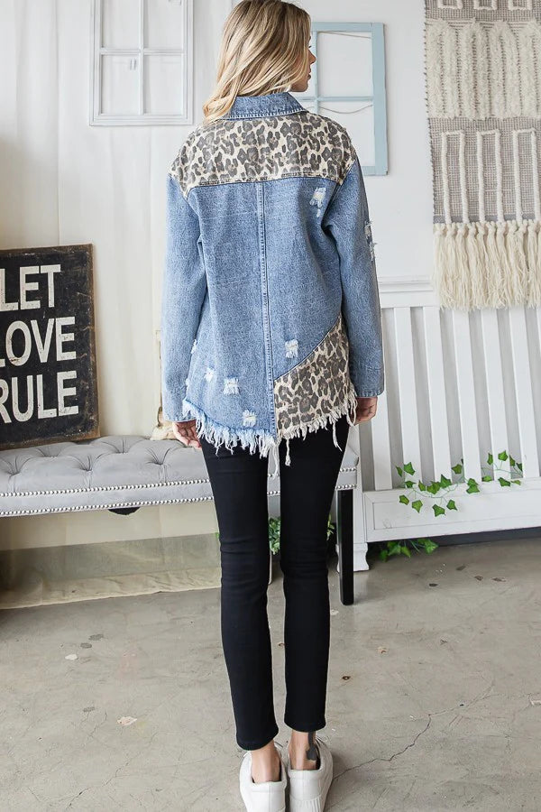 Cheetah Frayed Hem Jacket