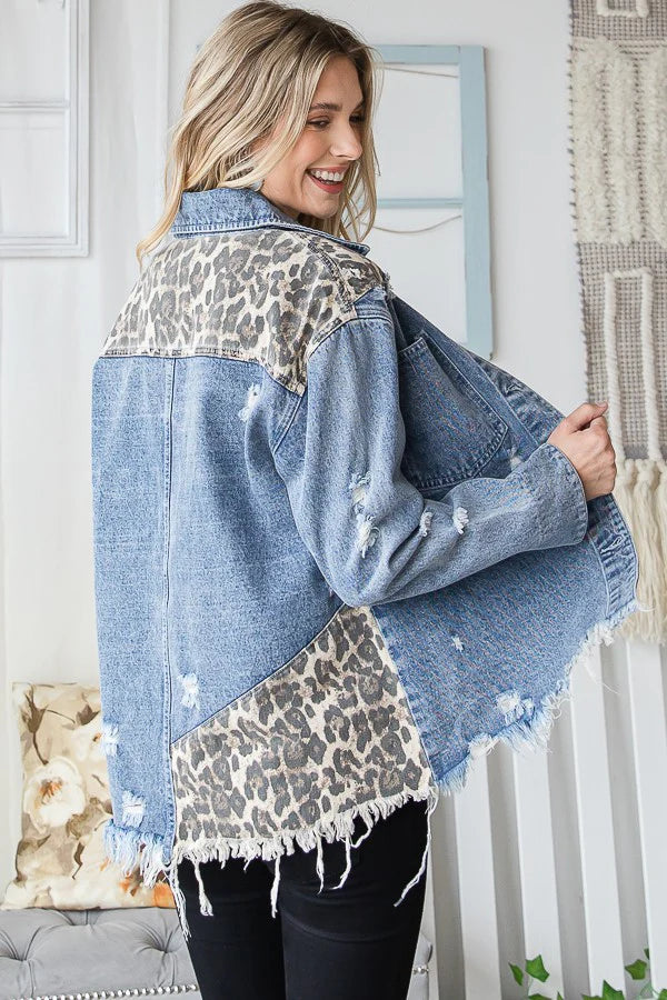 Cheetah Frayed Hem Jacket