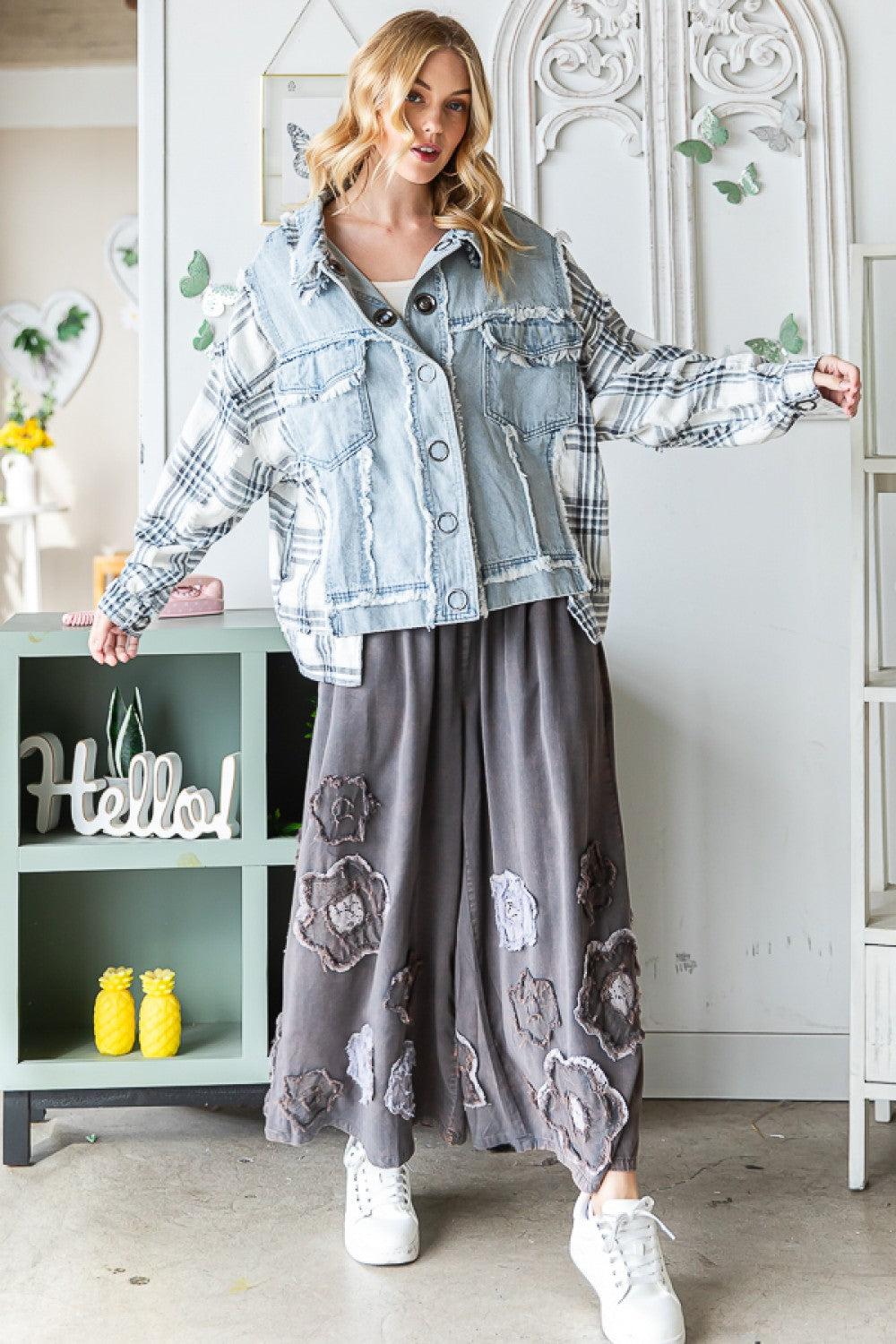PLAID MIXED DENIM JACKET