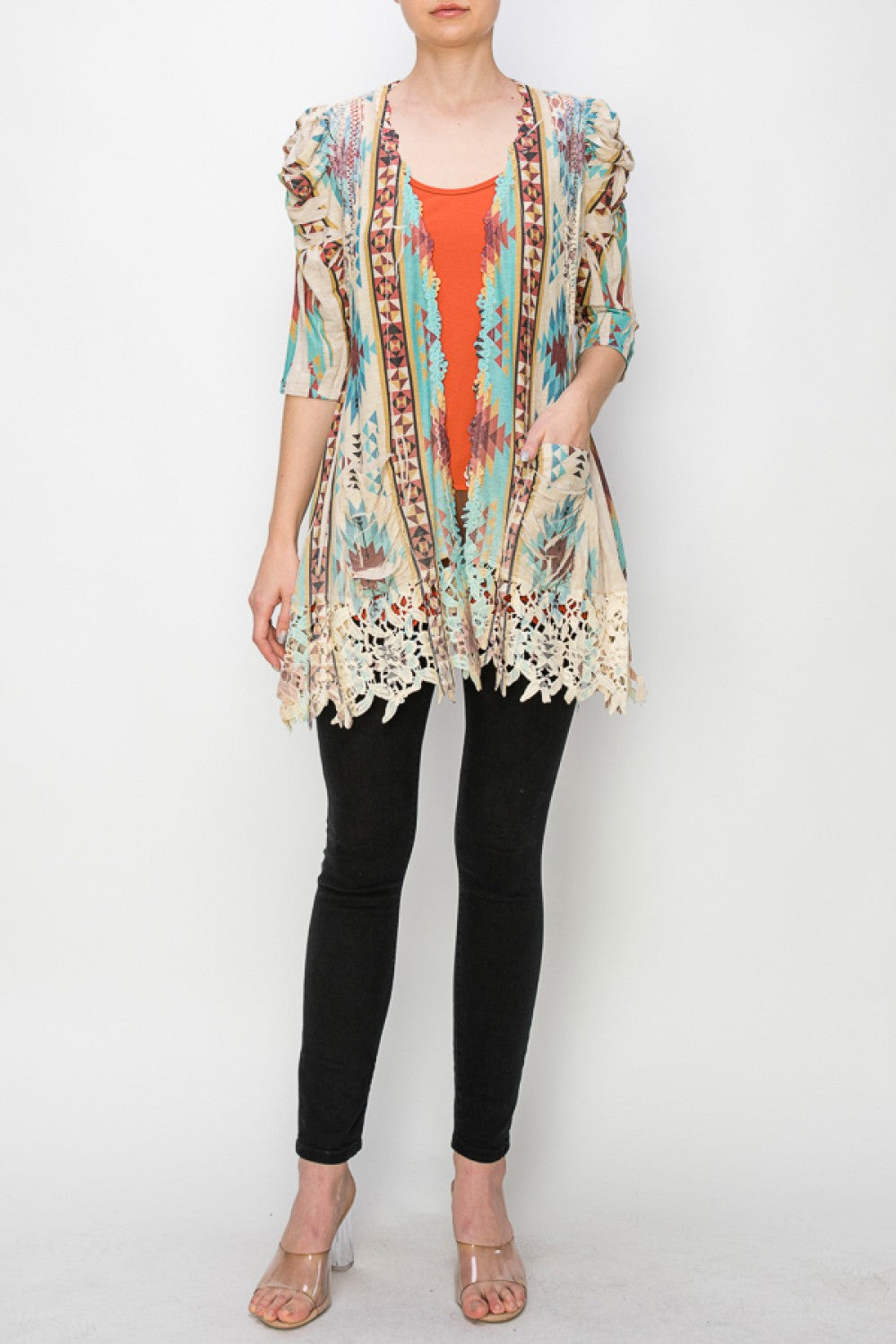 CARDIGAN WITH LACE TRIMMINGS AND POCKETS