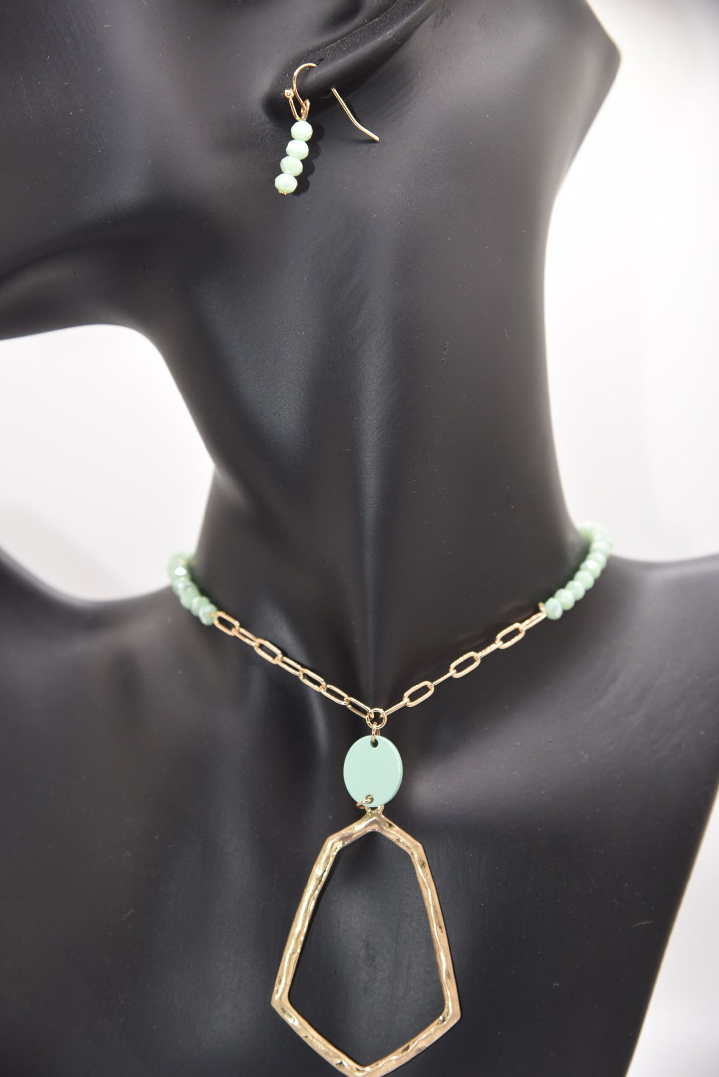 Long Glass Beaded Necklace and Earring