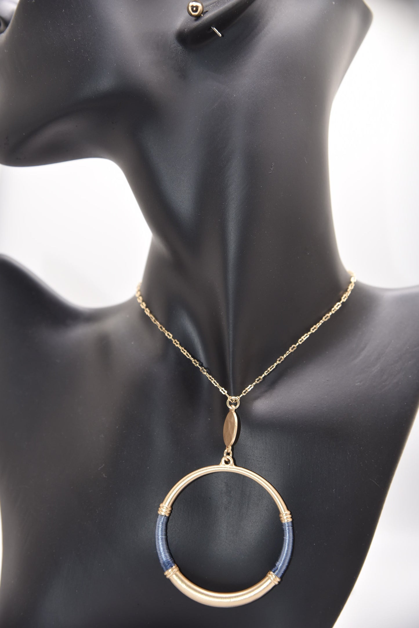 Long Necklace Ring Pendant with Earrings