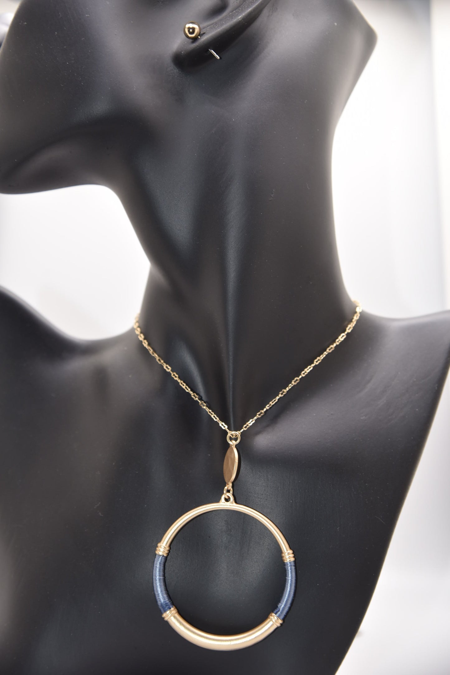 Long Necklace Ring Pendant with Earrings