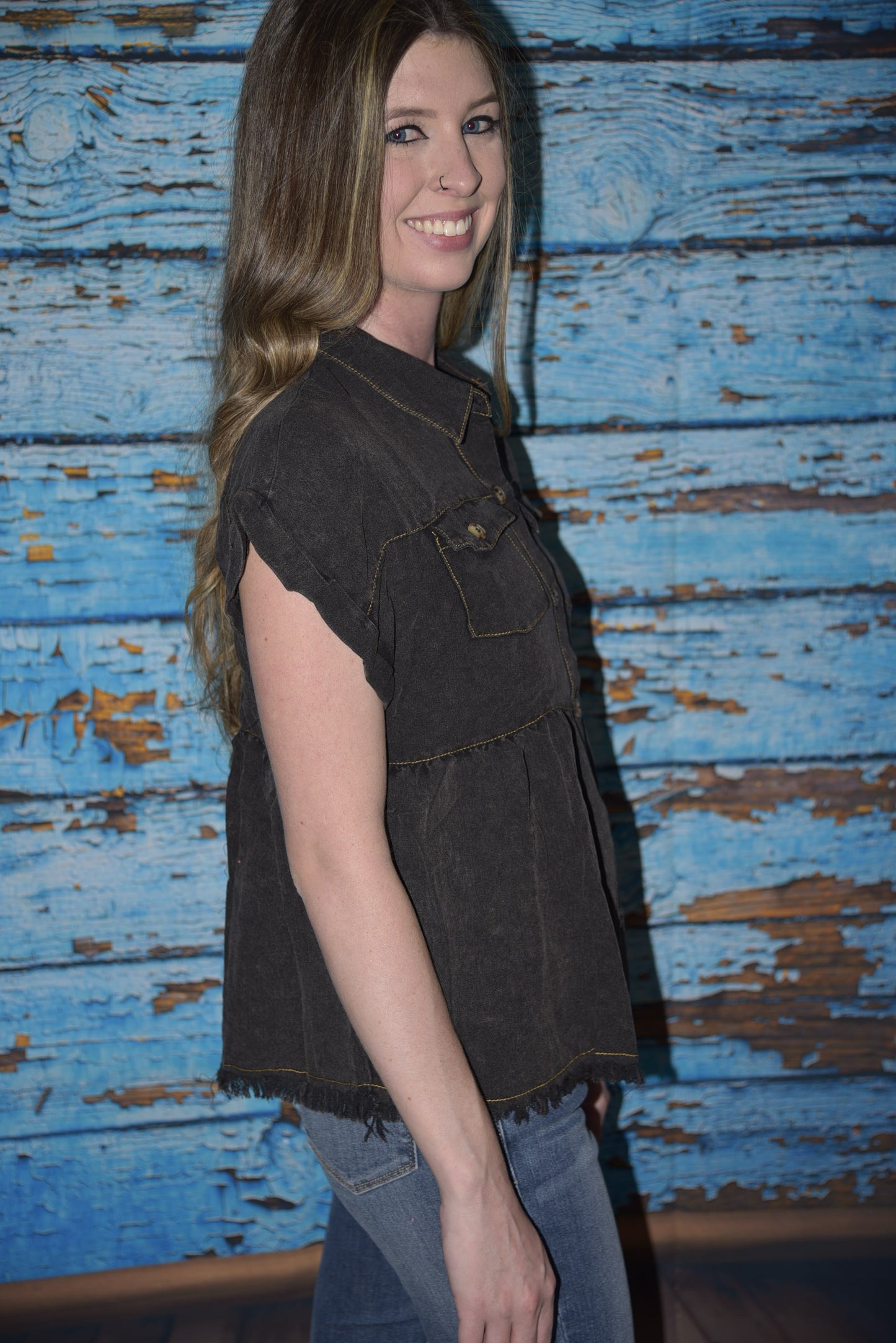 Denim Short Sleeve Top