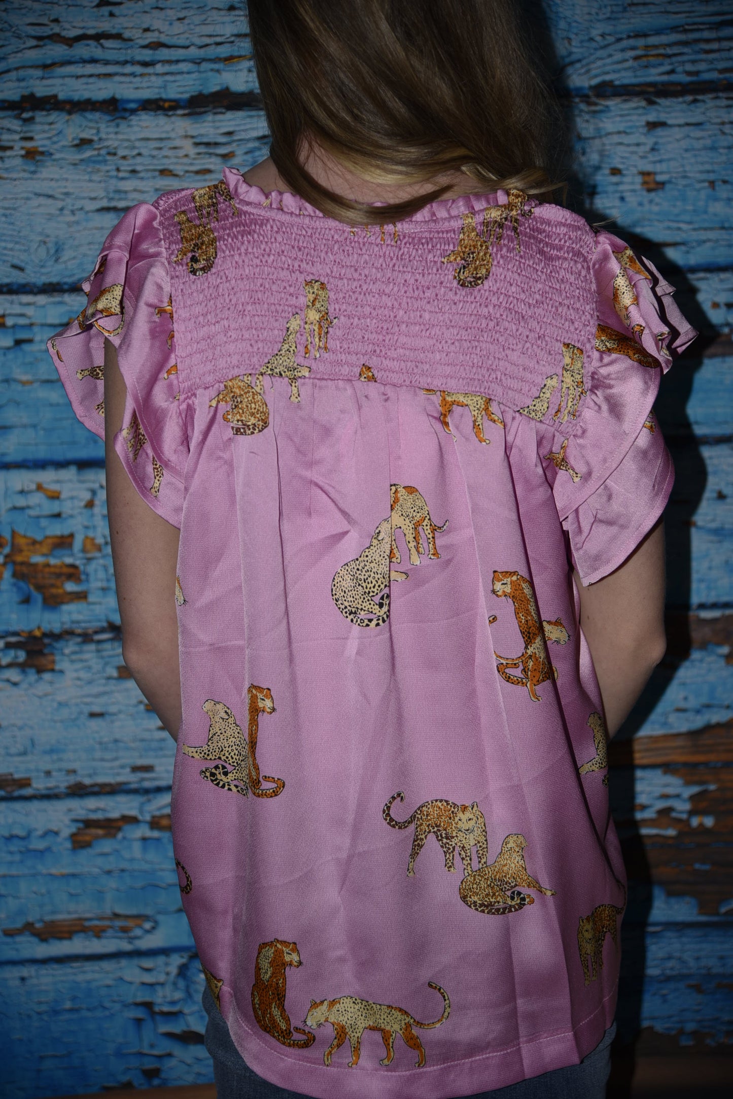 Cheetah Ruffle Sleeve Blouse