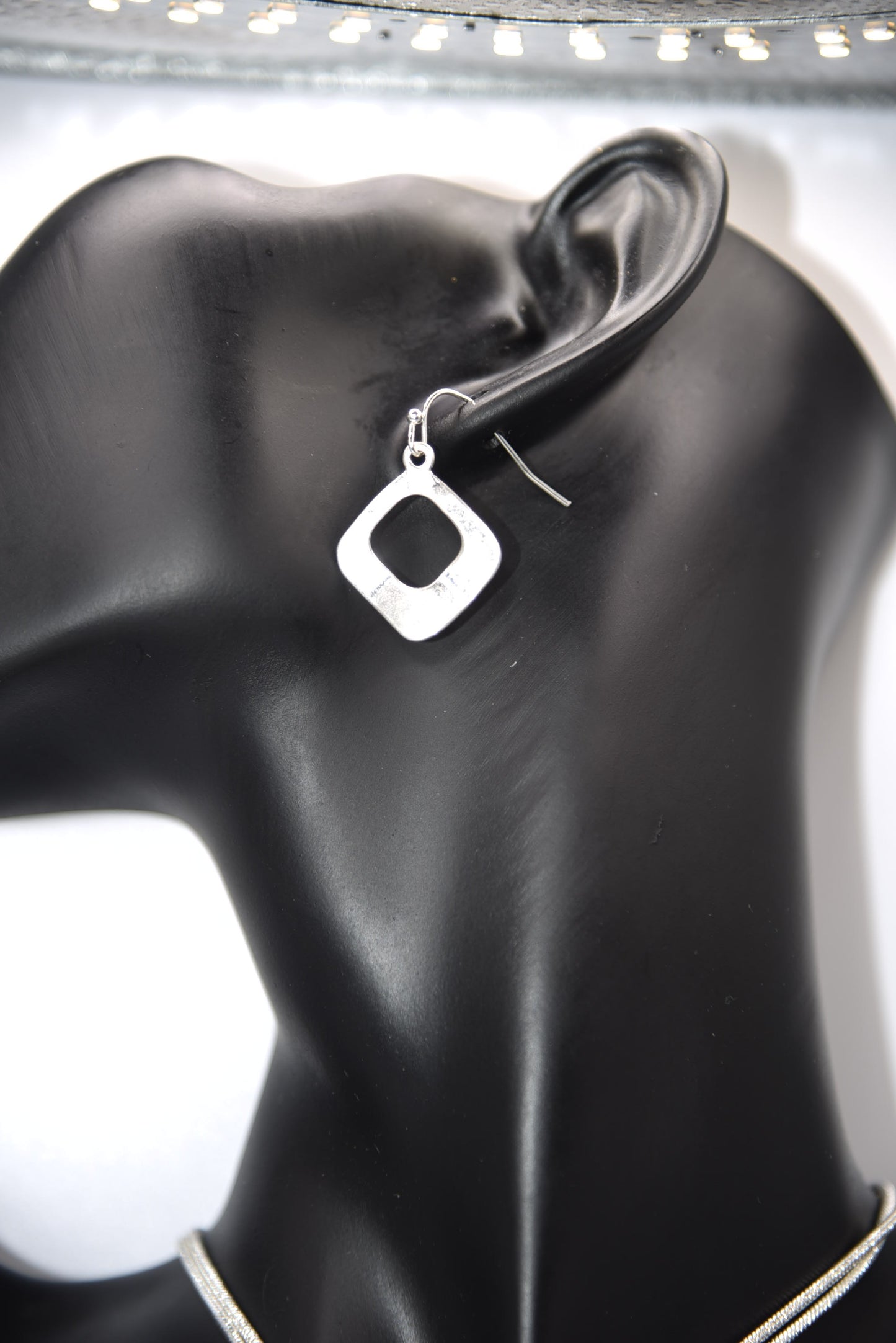 3pcs Cut-Out Square Two Tone Pendant 2 Strand Necklace