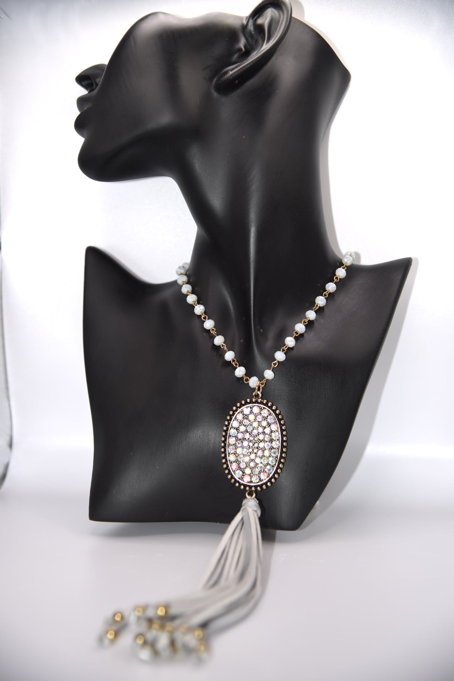 Leather Tassel Bling Necklace