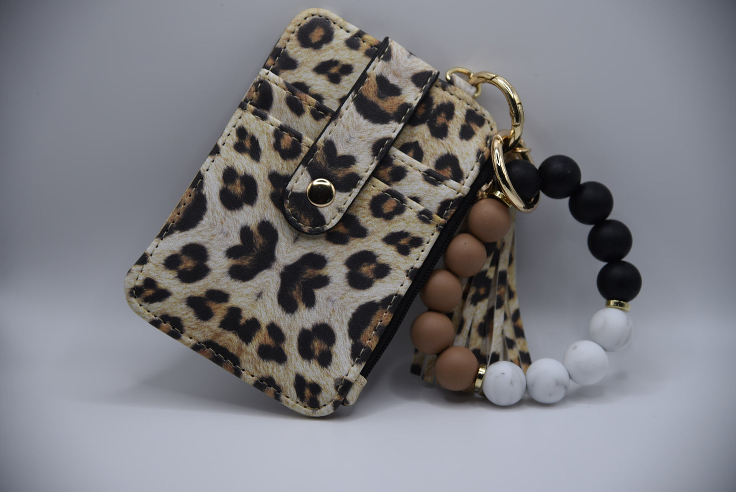 Silicone Bead Bracelet with Card Holder Keychain
