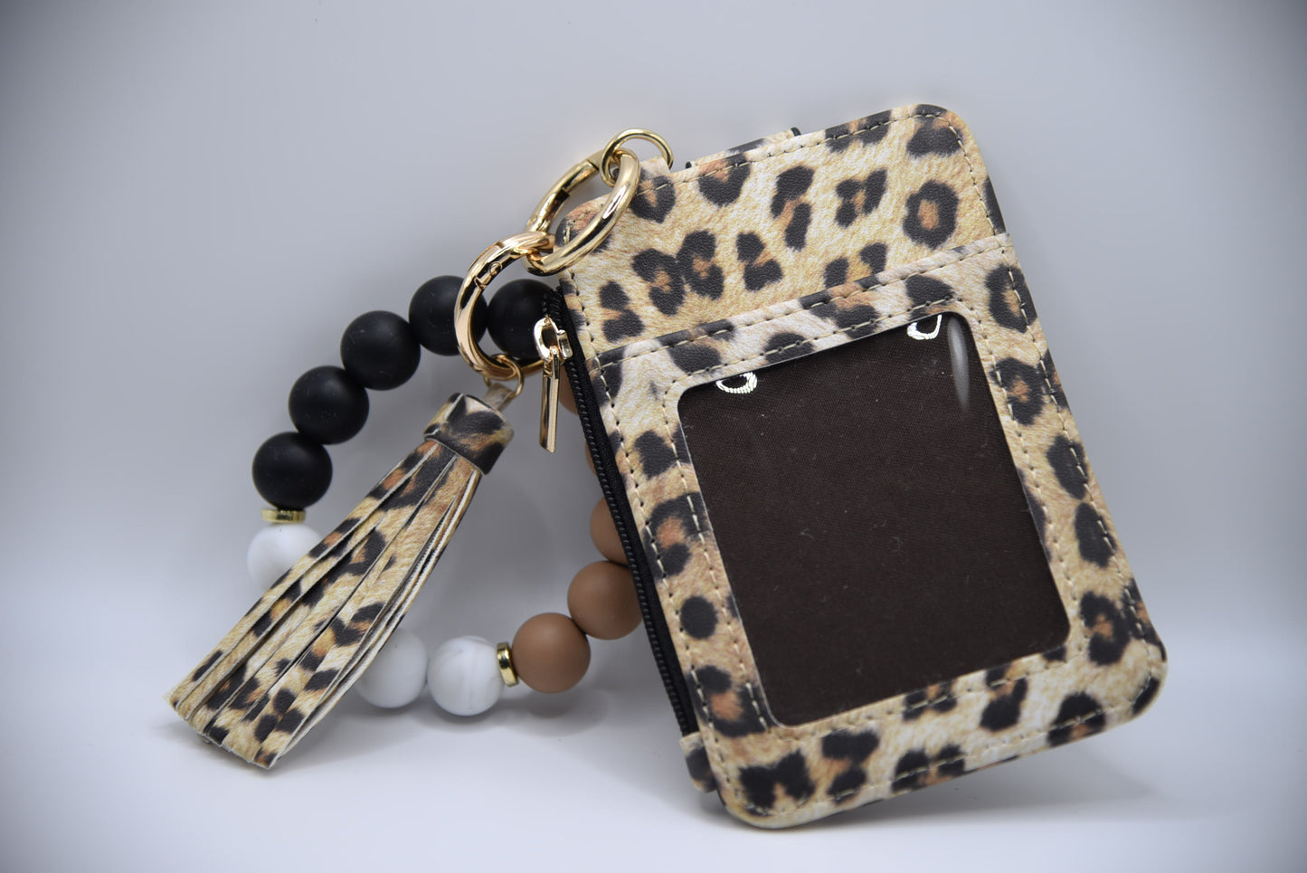Silicone Bead Bracelet with Card Holder Keychain
