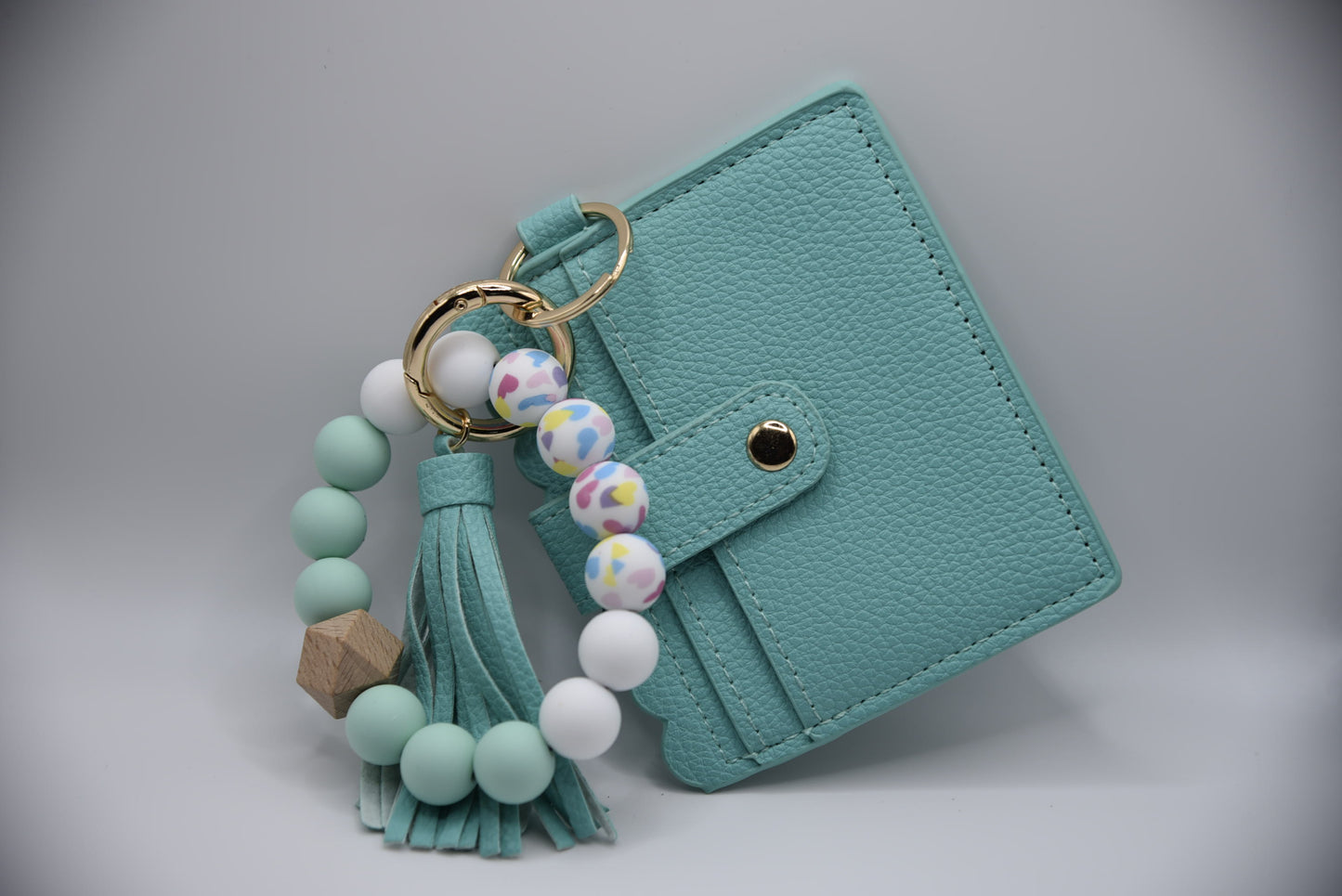 Silicone Bead Bracelet with Card Holder Keychain