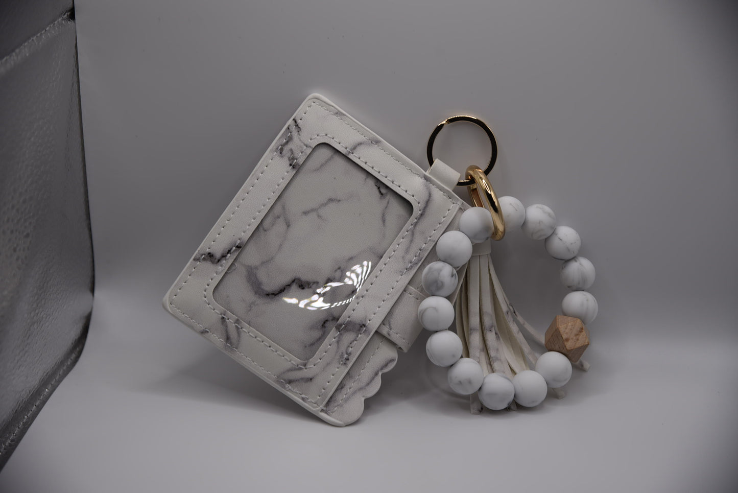 Silicone Bead Bracelet with Card Holder Keychain