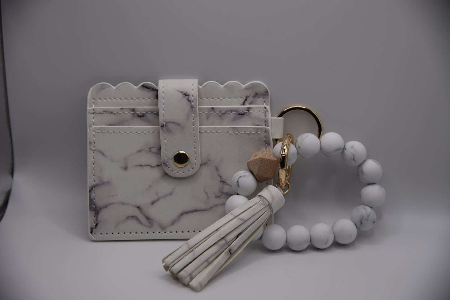 Silicone Bead Bracelet with Card Holder Keychain