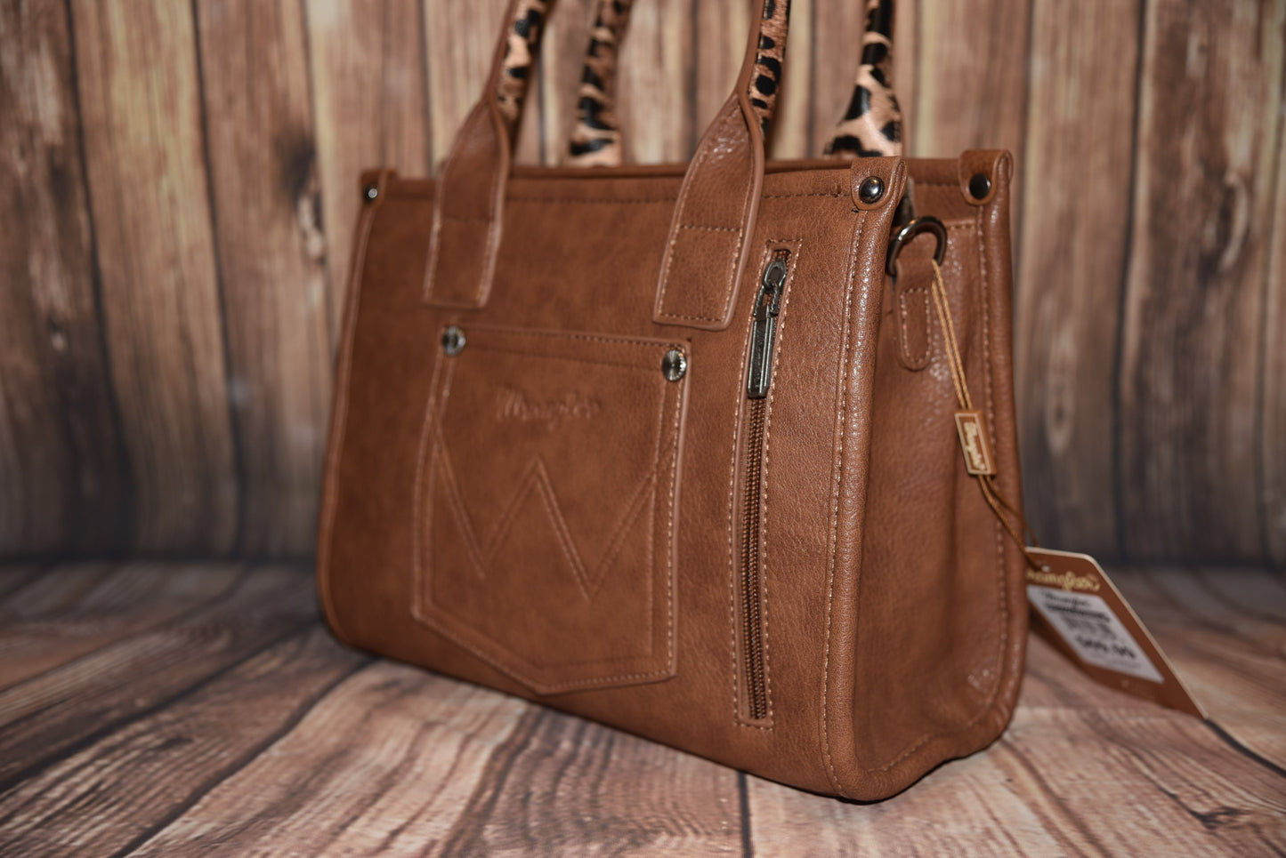 WG102-8120S Wrangler Cow Print Concealed Carry Tote/Crossbody Leopard