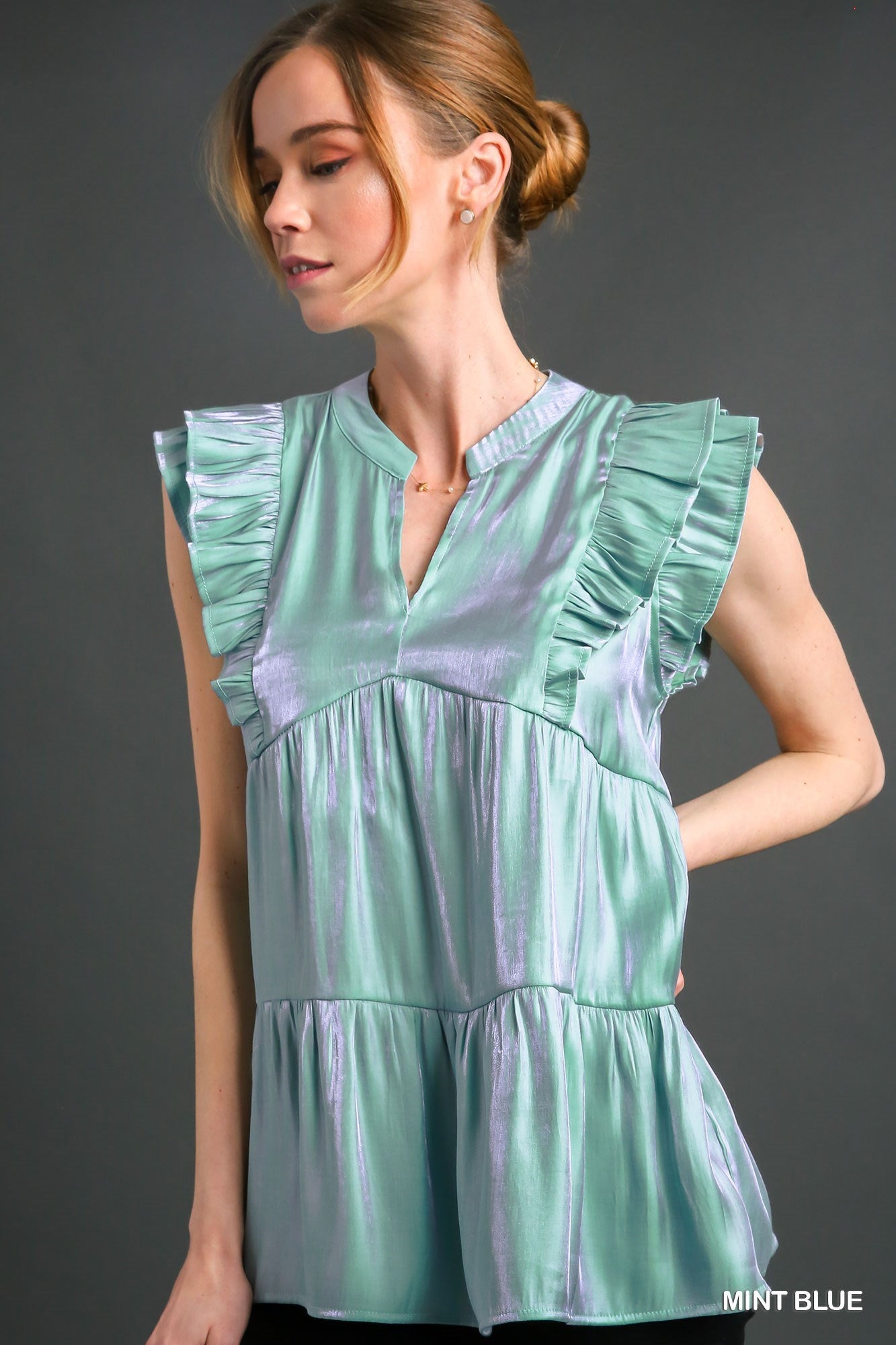 Satin Tiered V-Notched Top