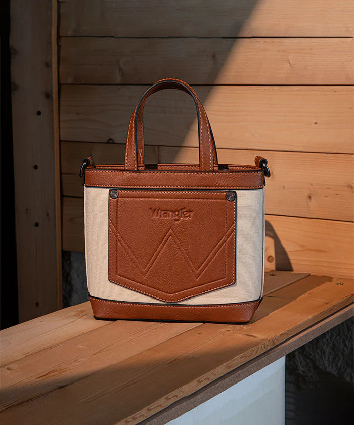 Wrangler Leather Trim Canvas Crossbody Bag