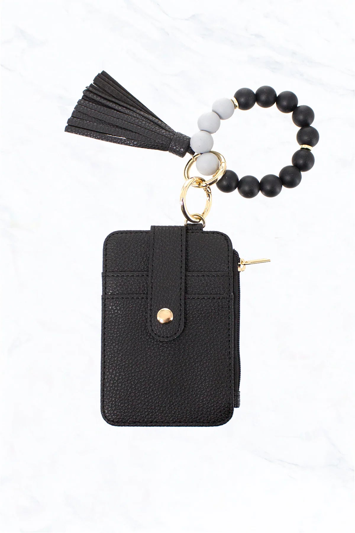 Silicone Bead Bracelet with Card Holder Keychain