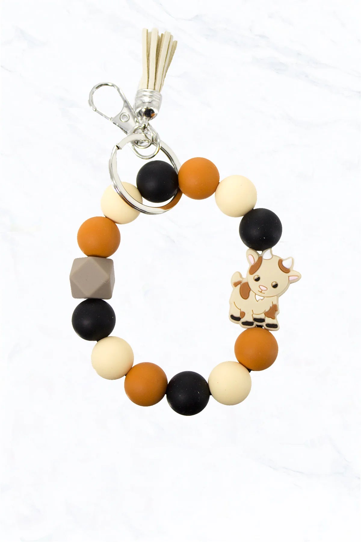 Silicone Bead Animal Charm Tassel Keychain
