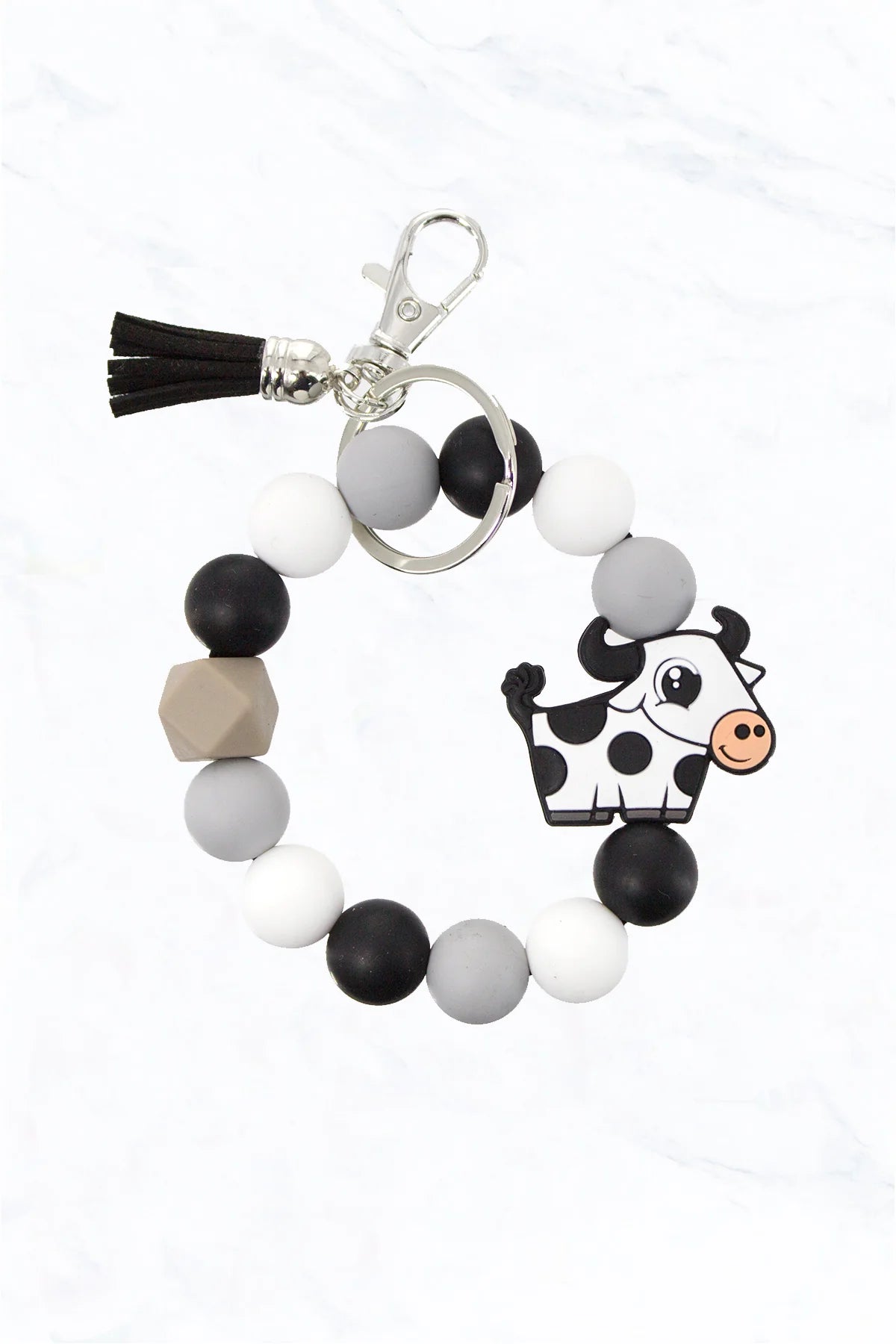 Silicone Bead Animal Charm Tassel Keychain