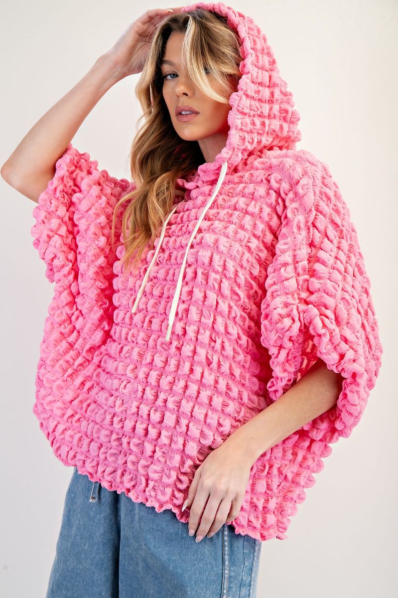 PUFFY TEXTURED WOVEN HOODIE PULLOVER