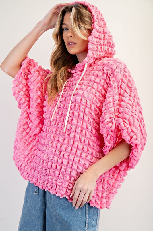 PUFFY TEXTURED WOVEN HOODIE PULLOVER