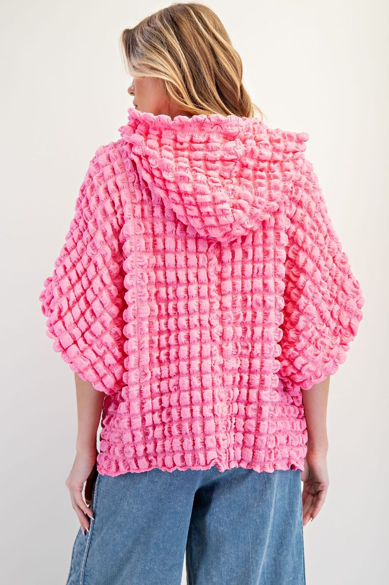 PUFFY TEXTURED WOVEN HOODIE PULLOVER