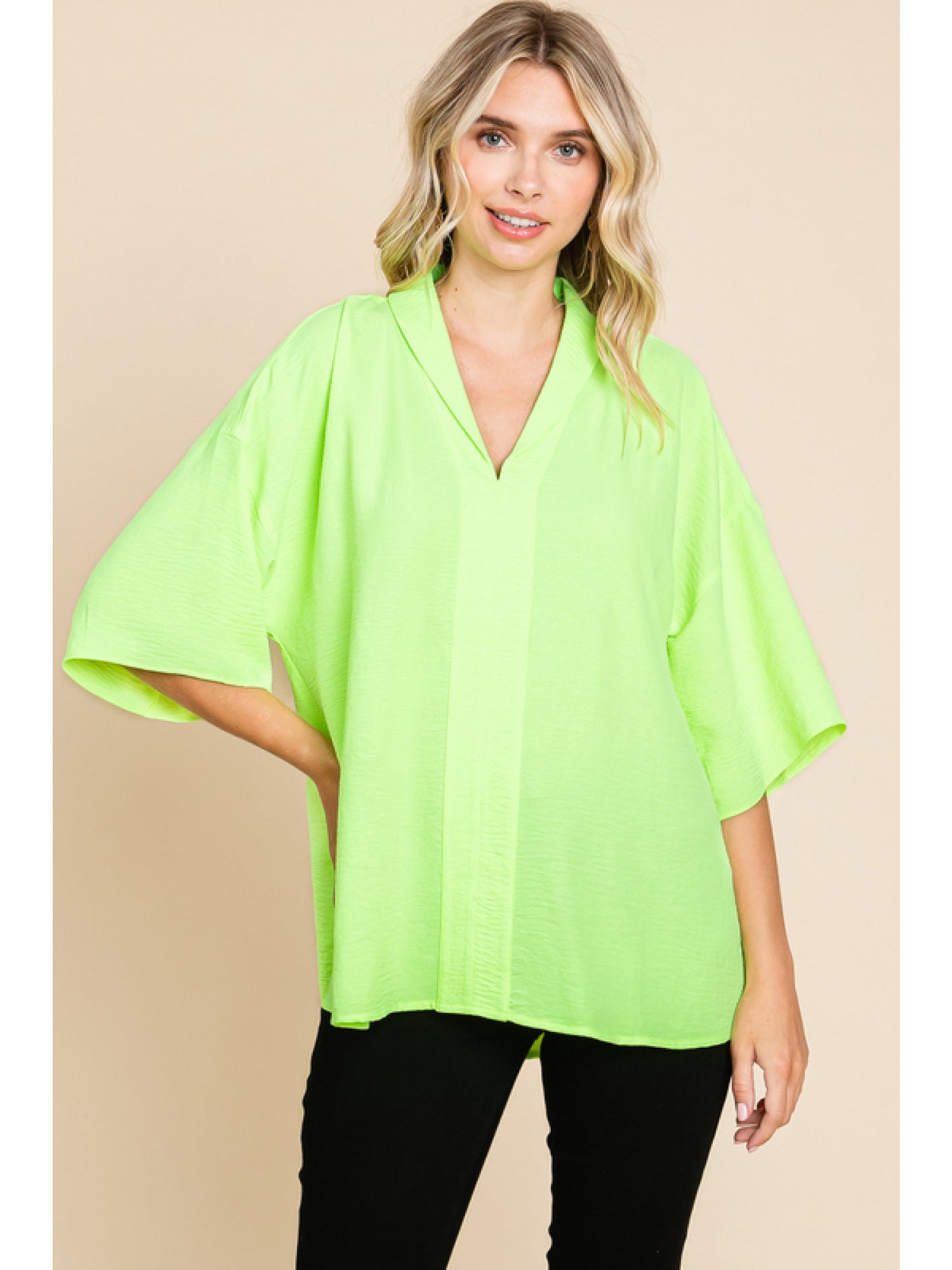 V neck short sleeve Lime