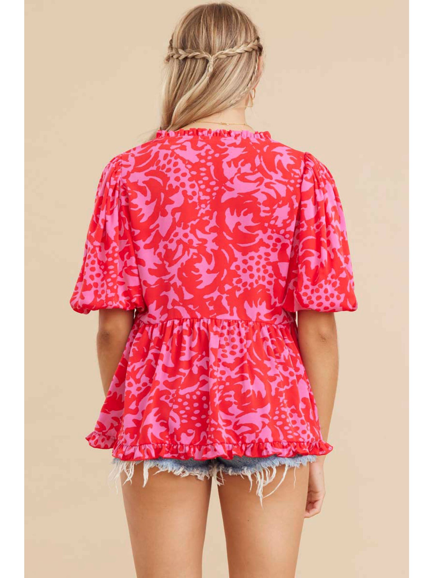 Pink Print Baby Doll Top
