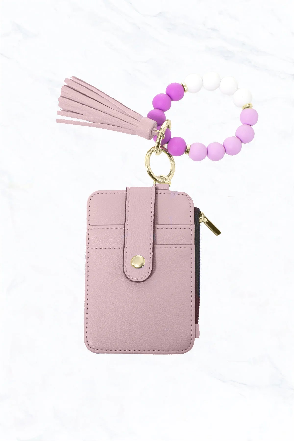 Silicone Bead Bracelet with Card Holder Keychain