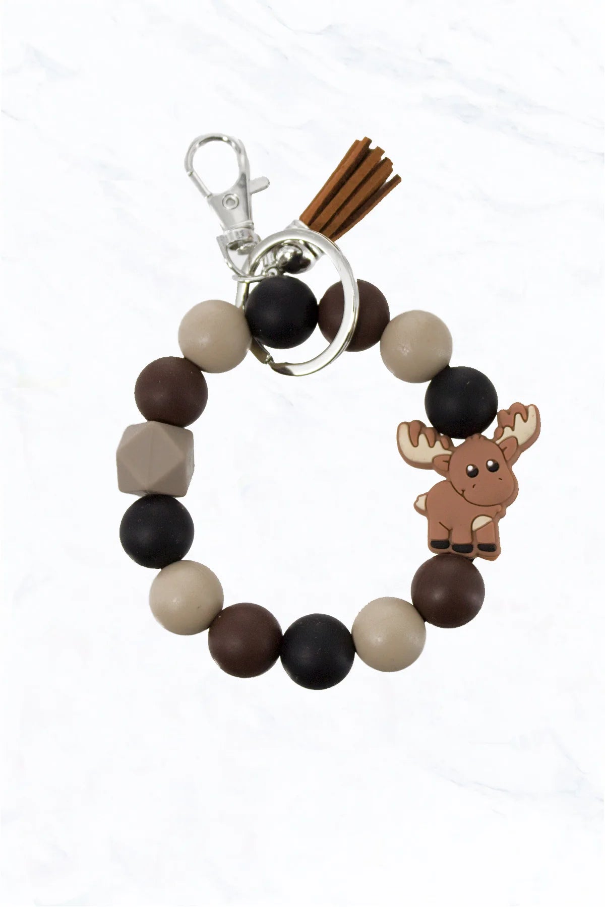 Silicone Bead Animal Charm Tassel Keychain