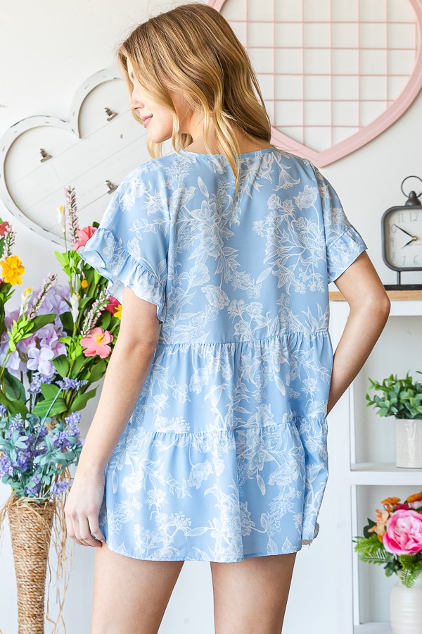 DOLMAN SHORT SLEEVE WITH RUFFLED V NECK