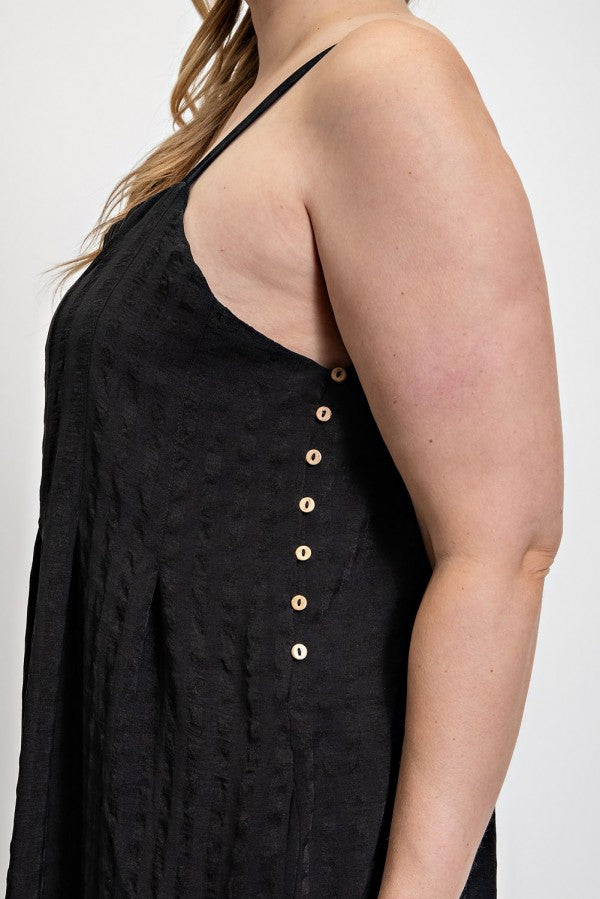 Texture Woven Sleeveless Jumpsuit w/Side Button