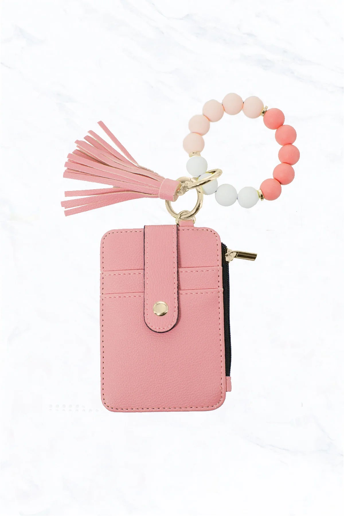 Silicone Bead Bracelet with Card Holder Keychain