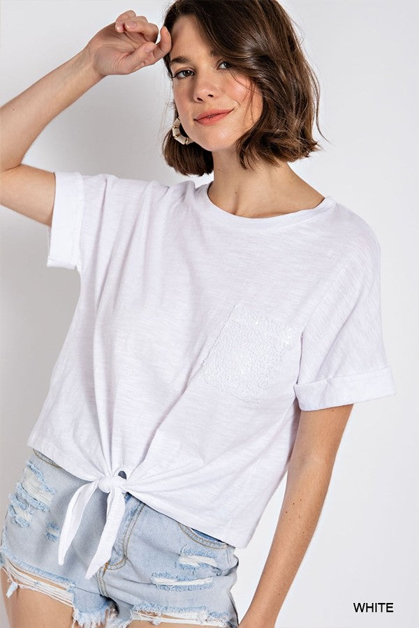 Scoop Neck T-shirt w/Sequin Pocket