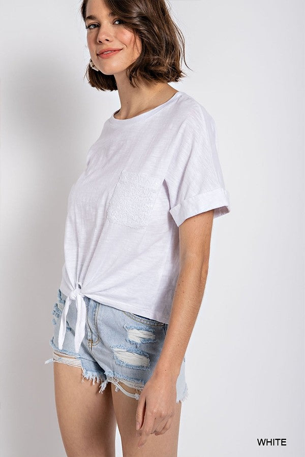 Scoop Neck T-shirt w/Sequin Pocket