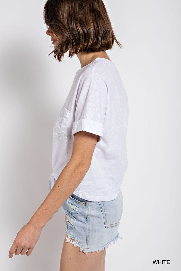 Scoop Neck T-shirt w/Sequin Pocket