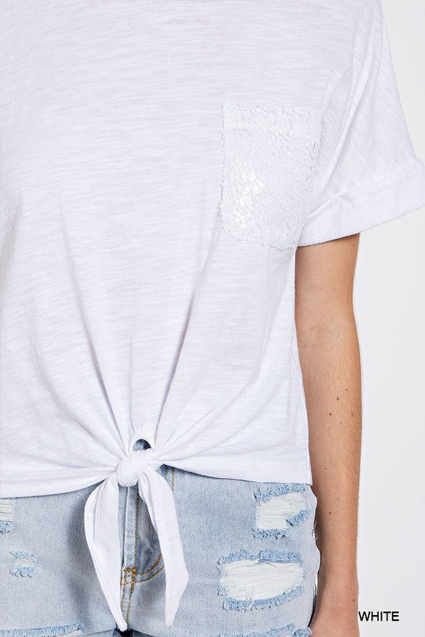 Scoop Neck T-shirt w/Sequin Pocket