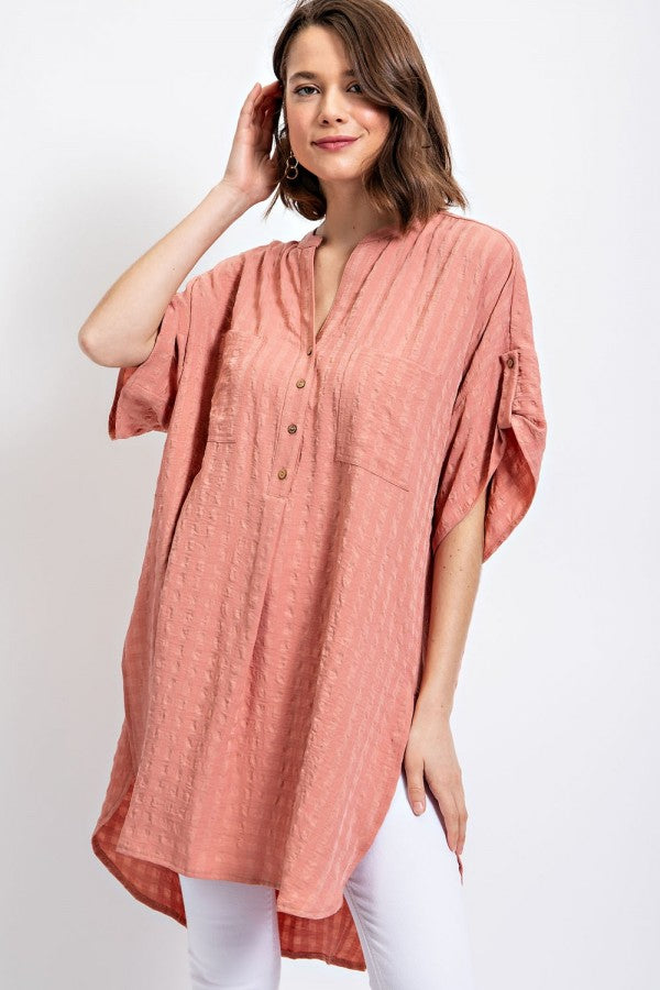 Texture Woven Tunic Loose Fit Top