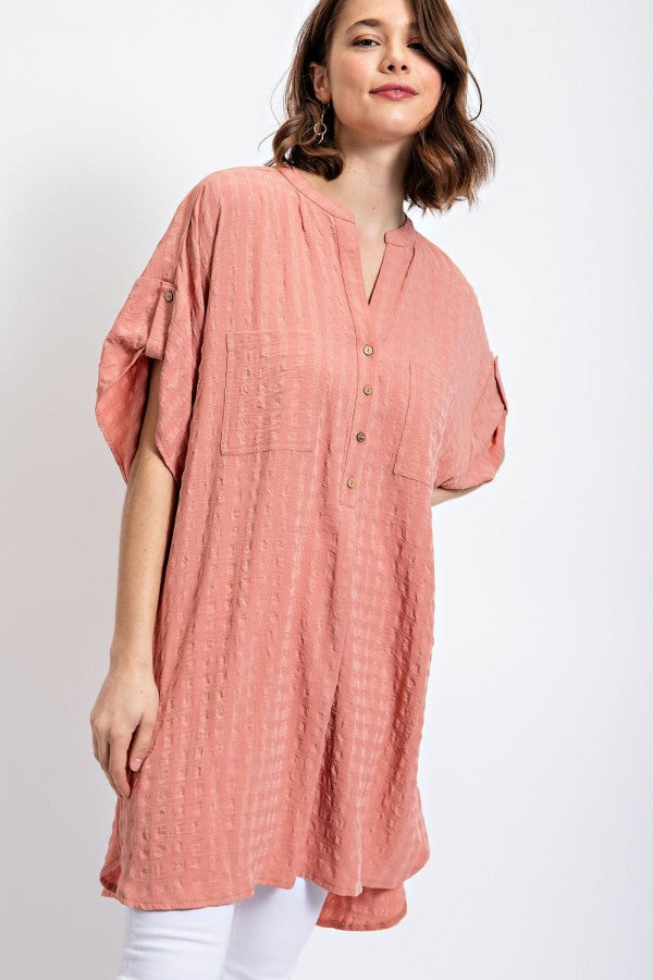 Texture Woven Tunic Loose Fit Top