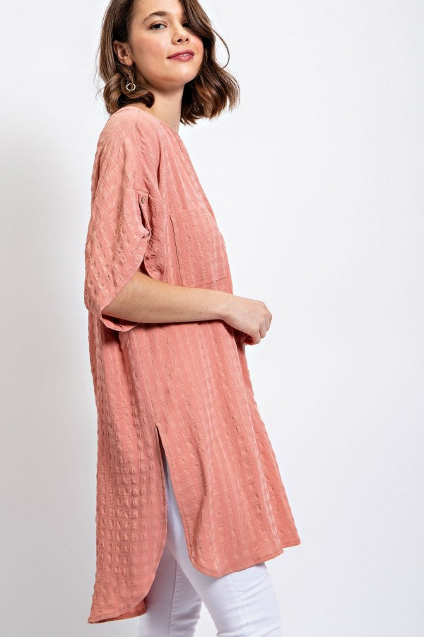 Texture Woven Tunic Loose Fit Top