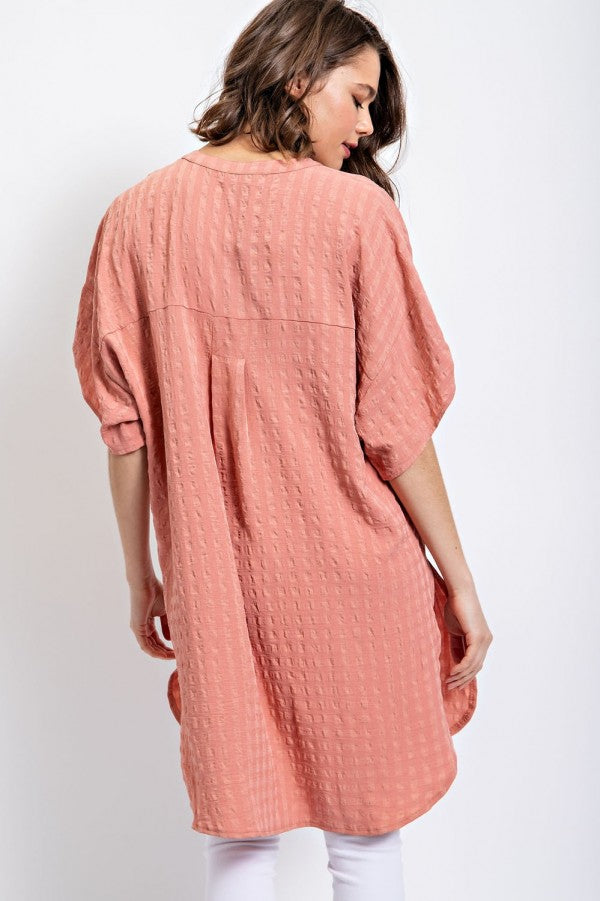 Texture Woven Tunic Loose Fit Top