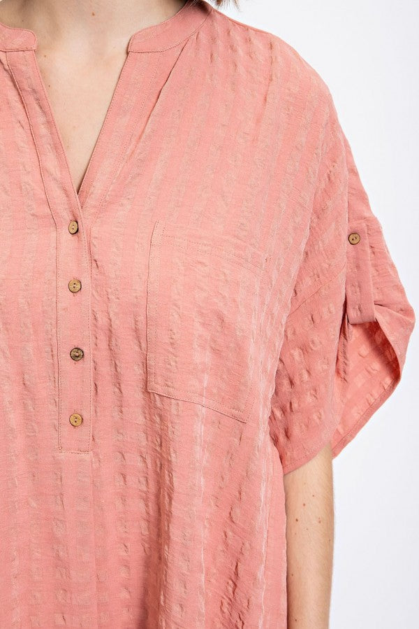 Texture Woven Tunic Loose Fit Top