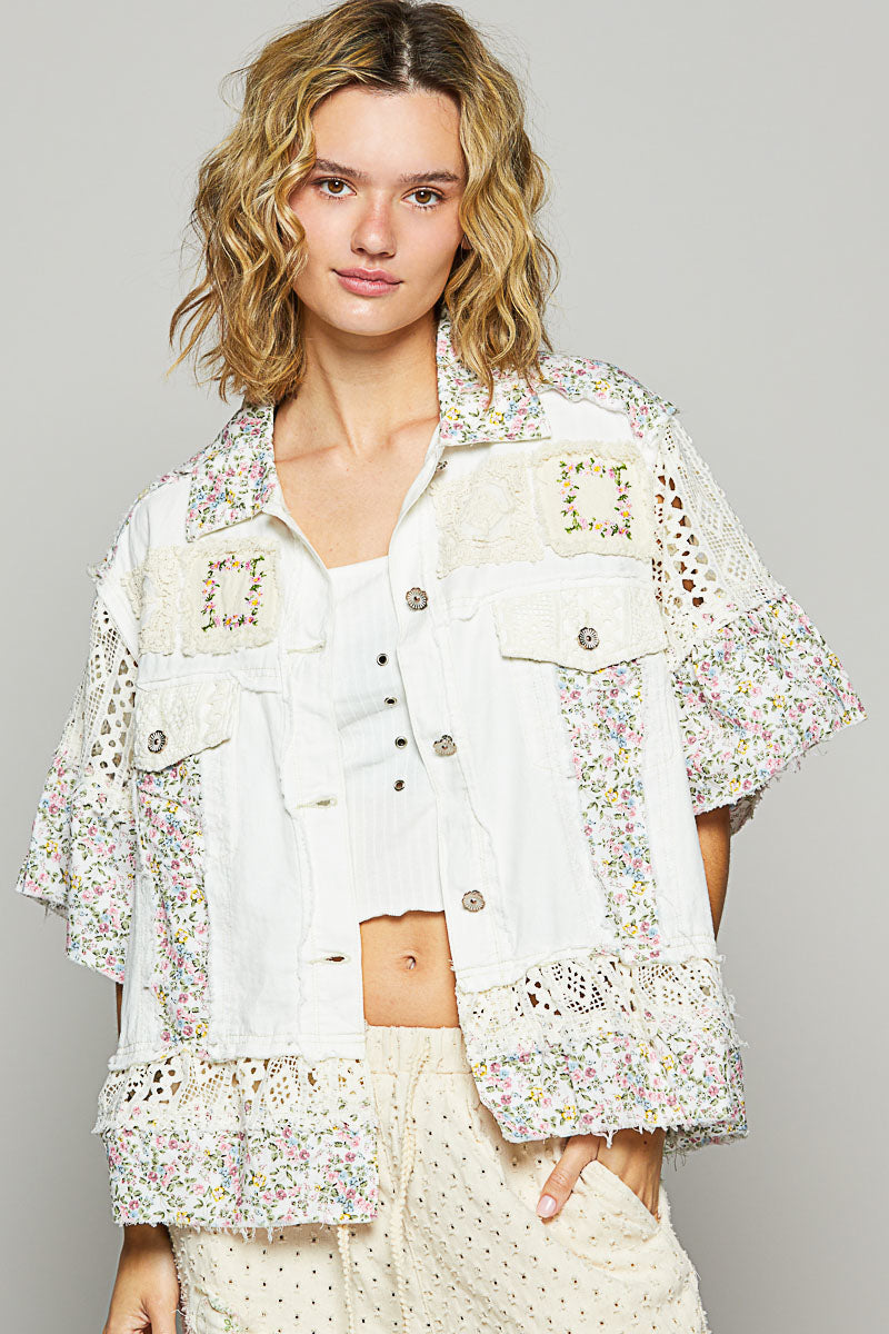 Denim Print Sleeve Top