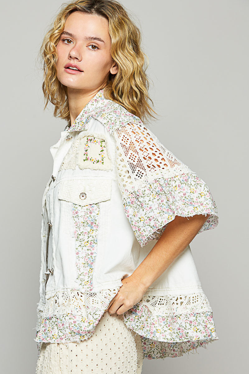 Denim Print Sleeve Top