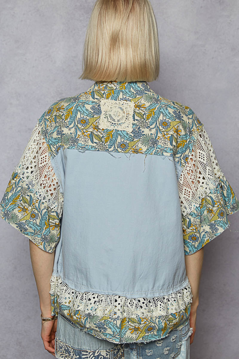 Denim Print Sleeve Top