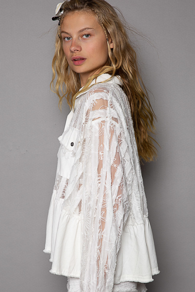 Jacket white see through lace