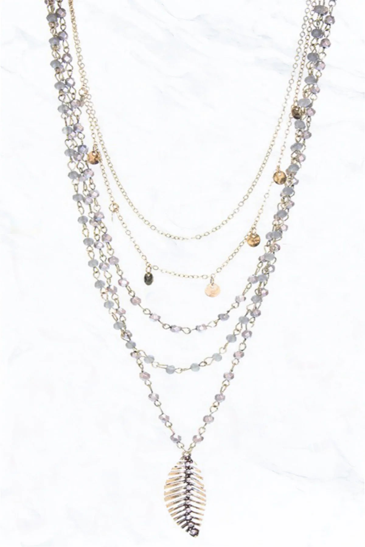 Beaded Layer Necklaces with Metal Feather